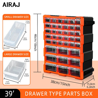 AIRAJ Multi-Drawer Parts Storage Box – 18/39/60 Transparent Plastic Organizers, Spliceable 15-Inch Home Storage