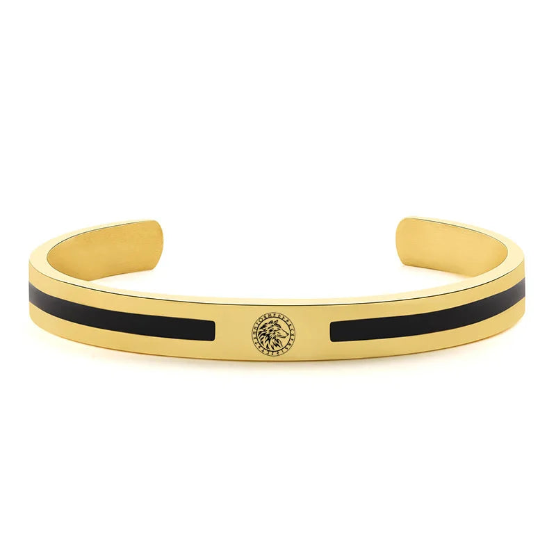 Men's Enamel Bangle - Viking Logo Cuff Bracelet, Stainless Steel Minimalist Bangle for Gentlemen