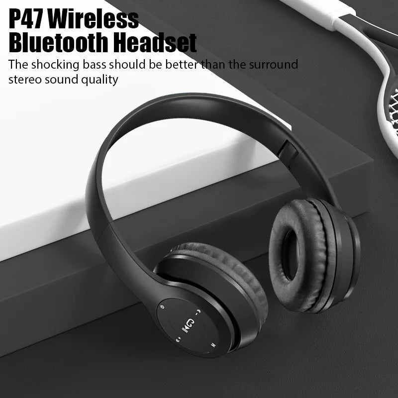 P47 Wireless Bluetooth Headphones with Mic – Noise Cancelling Stereo Earphones for Sports, Gaming & PC
