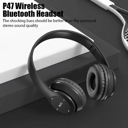 P47 Wireless Bluetooth Headphones with Mic – Noise Cancelling Stereo Earphones for Sports, Gaming & PC