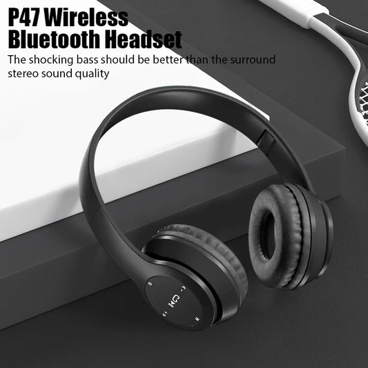 P47 Wireless Bluetooth Headphones with Mic – Noise Cancelling Stereo Earphones for Sports, Gaming & PC