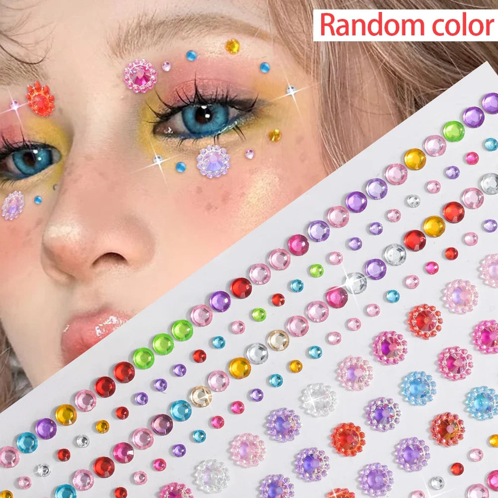 3D Holographic Teardrop Rhinestone Stickers - Self-Adhesive Crystal Diamond Face, Eye & Hair Decoration Tattoos