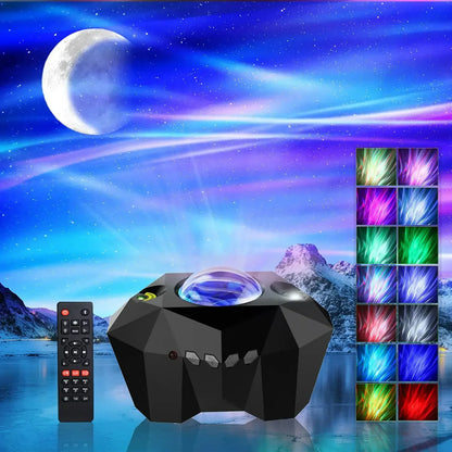Aurora Galaxy Star Projector Night Light – Northern Lights Moon Lamp with Bluetooth Music for Bedroom Decor