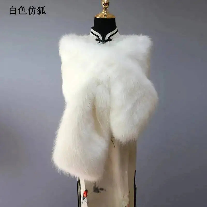 32-Color Luxury Faux Fox Fur Shawl – Women’s Plush Winter Scarf, Wrap & Cape for Wedding & Coat