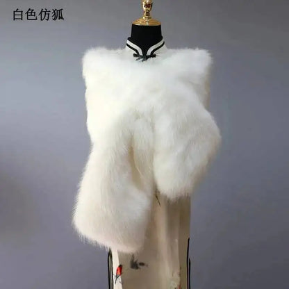 32-Color Luxury Faux Fox Fur Shawl – Women’s Plush Winter Scarf, Wrap & Cape for Wedding & Coat