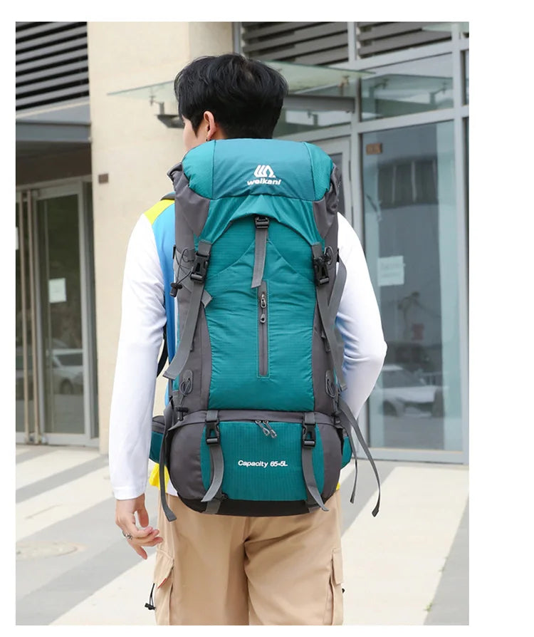 70L Nylon Camping Backpack with Rain Cover — Outdoor Hiking, Mountaineering & Travel Daypack for Men