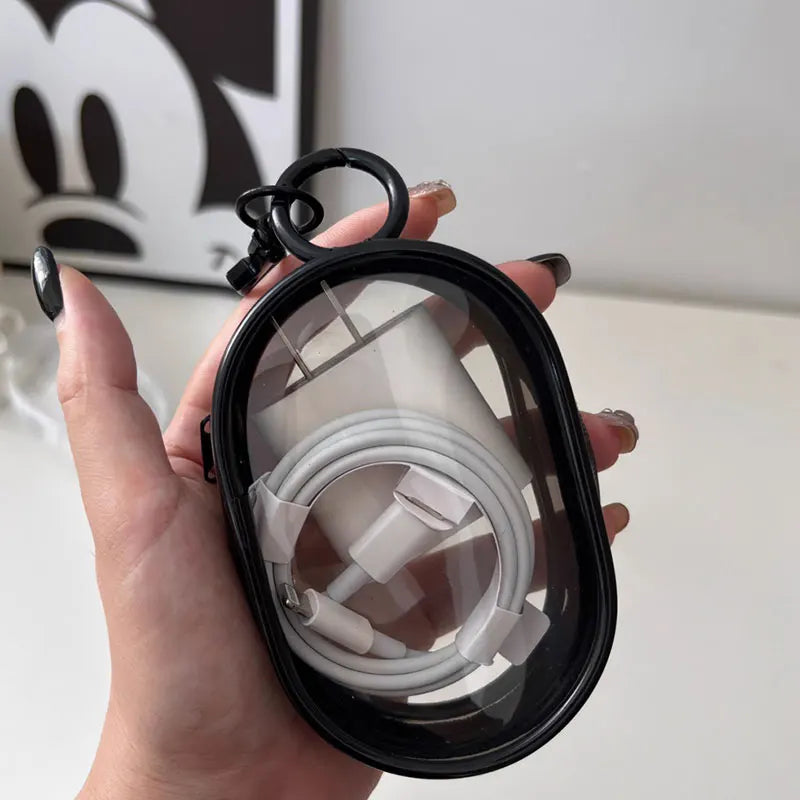 Portable Mini Clear Zipper Storage Bag Keychain – Cartoon Doll Toy, Mystery Box Organizer for Earphones, Chargers, Gift Bag for Kids