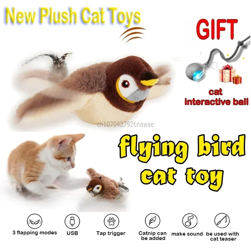Interactive Cat Toy – Rechargeable Electric Chirping Bird with Flapping Wings & Catnip, Touch-Activated Plush for Cats