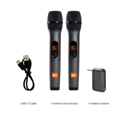 M23 UHF 2-Channel Wireless Microphone System – Rechargeable Cordless Handheld Mic for Karaoke, Church, Party, DJ