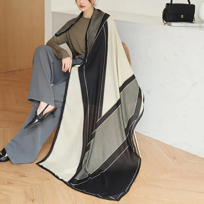 Winter Warm Cotton-Linen Pashmina Scarf for Women – Plain Stripe with Tassels – Hijab Shawl Wrap Bandana – New