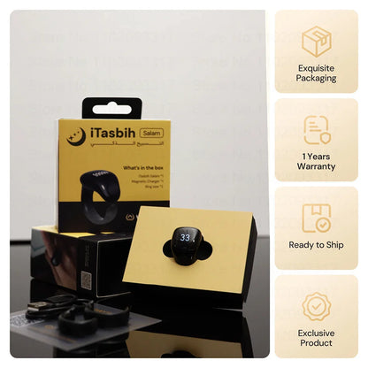 Weslamic Smart Tasbeeh Zikr Ring – Digital Islamic Tally Counter with Prayer Reminder, Magnetic Charging & Waterproof