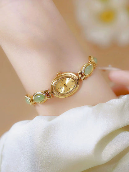 UTHAI Women's Luxury Watch – Retro Bracelet with Dongling Stone & Hotan Jade, Waterproof, Gift Chain Watch