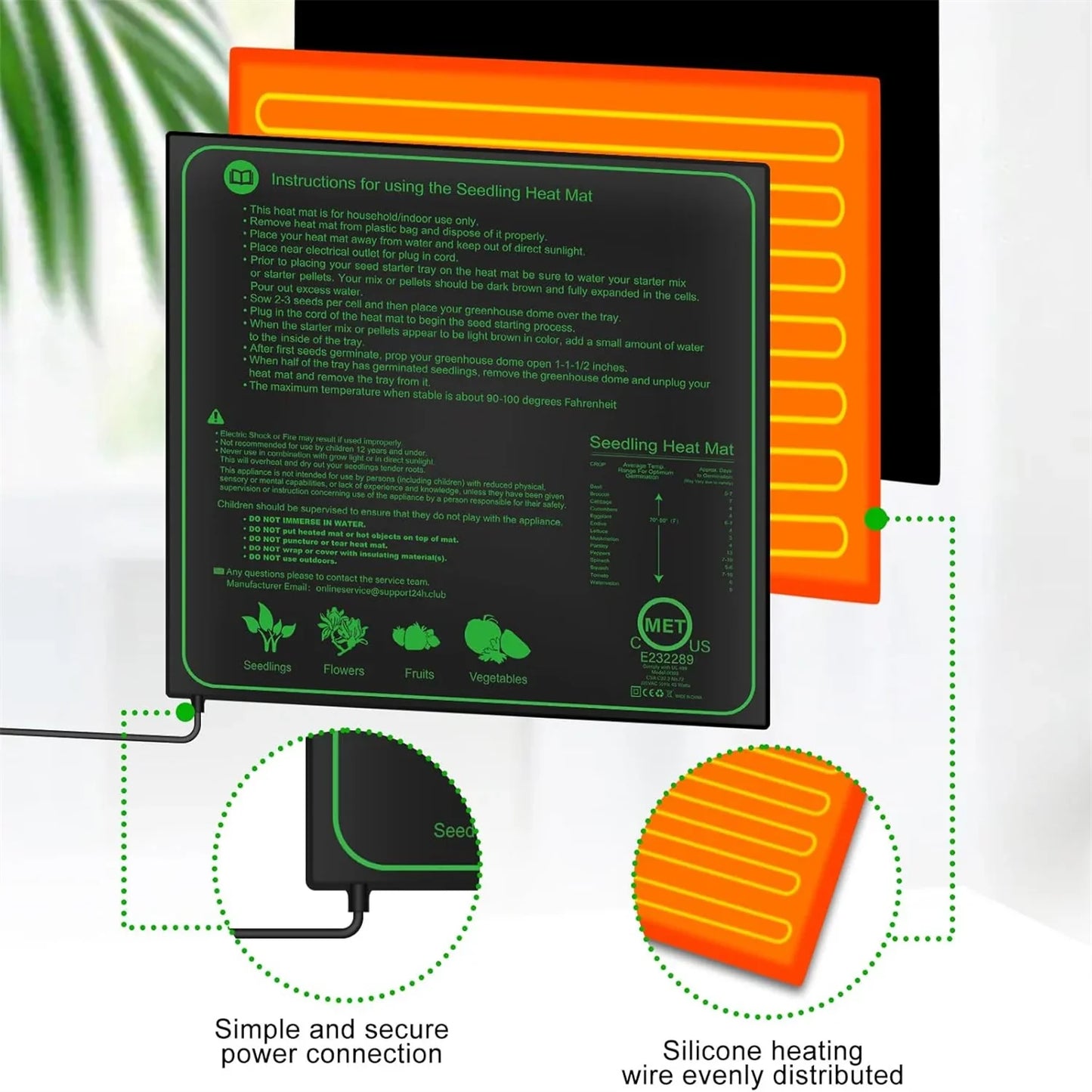 10/25/50CM Seedling Heat Mat — Indoor Plant Germination & Propagation Heating Pad with EU/US/UK Plug