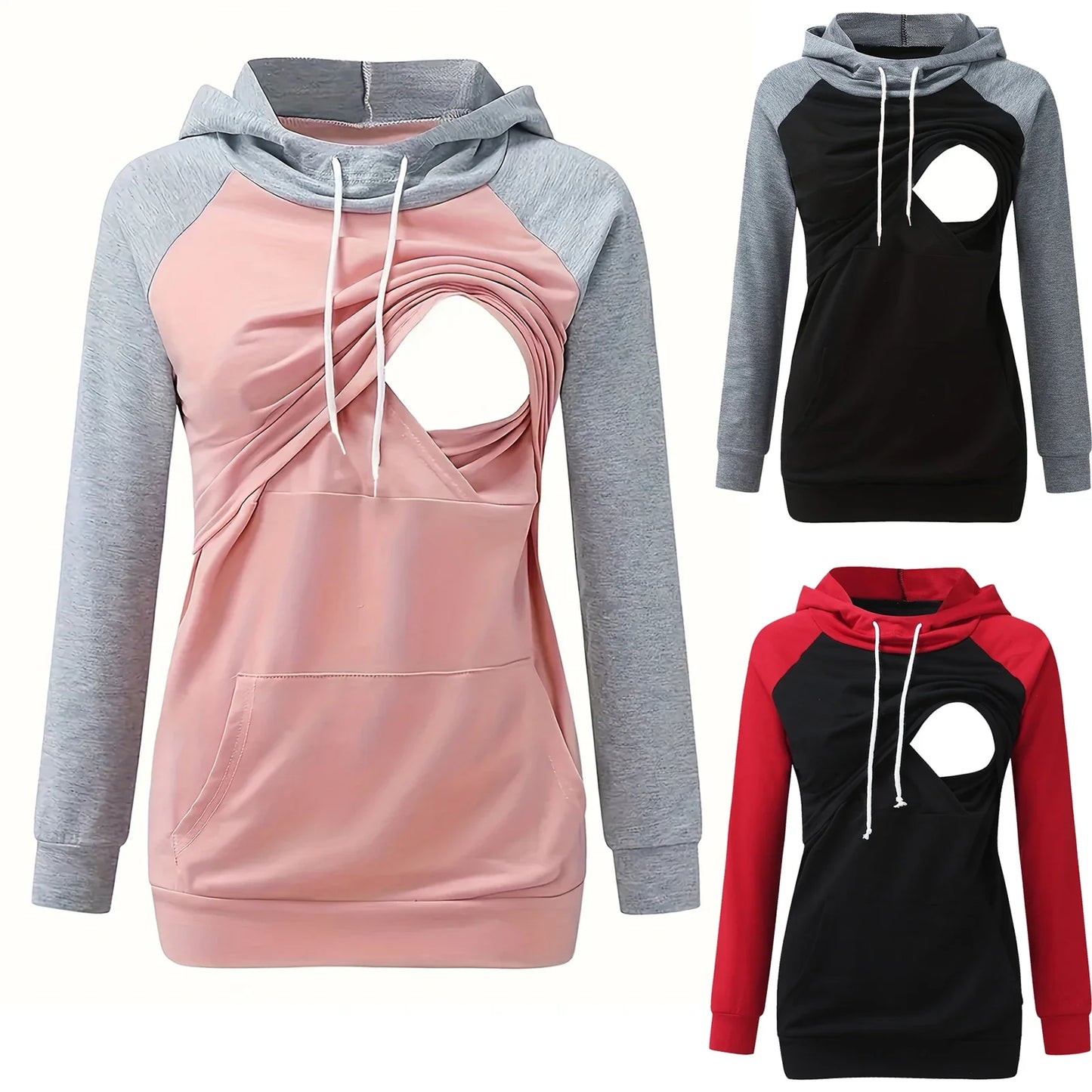Women’s Maternity Nursing Hoodie – Long Sleeve Breastfeeding Sweatshirt with Kangaroo Pocket for Pregnancy & Postpartum Wear