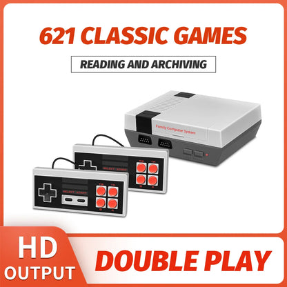 Retro Family HD Classic Game Console with 621 Built-in Games, HD Output, Dual Wired Controllers, TF Card Game Support