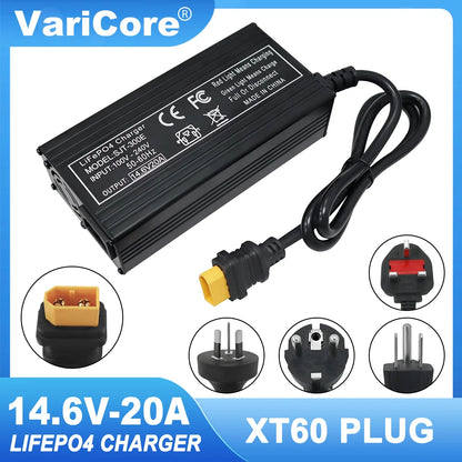 VariCore 14.6V 20A Smart LiFePO4 Battery Charger — 110-220V High-Power 4S 12V Charger for Lithium Iron Phosphate Packs