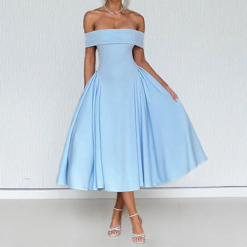 Women’s Elegant Strapless Backless Dress – Solid Color Off-Shoulder A-Line Long Formal Dress, Summer 2025