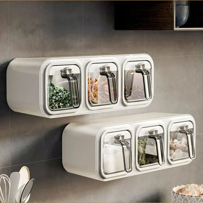 Kitchen Wall Mount Spice Rack Organizer Set - Spice Boxes, Sugar Bowl, Salt Shaker, and Seasoning Container for Efficient Storage