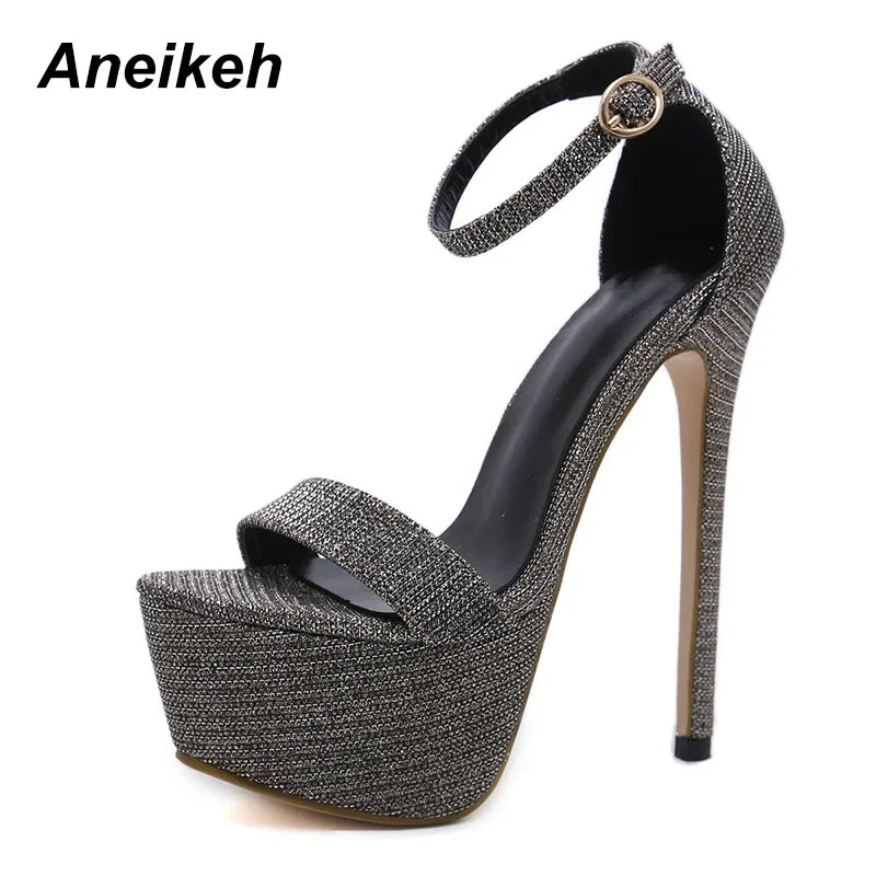 Aneikeh 2026 Sexy Women High Heel Platform Sandals – Summer Party Bling Pumps