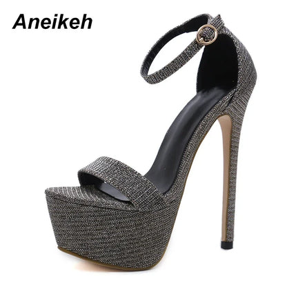 Aneikeh 2026 Sexy Women High Heel Platform Sandals – Summer Party Bling Pumps