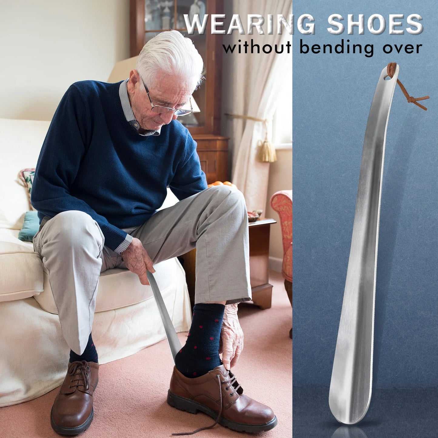 11.8 Inch Metal Shoehorn – Long Handle Stainless Steel Shoe Lifter for Seniors, Men, Women & Kids