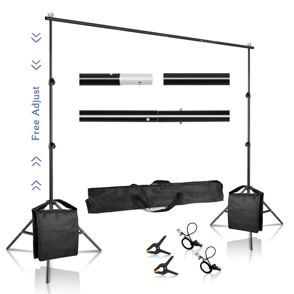 Adjustable Photo Backdrop Stand - 2.6 x 3M Telescopic Background Support System with Carry Bag