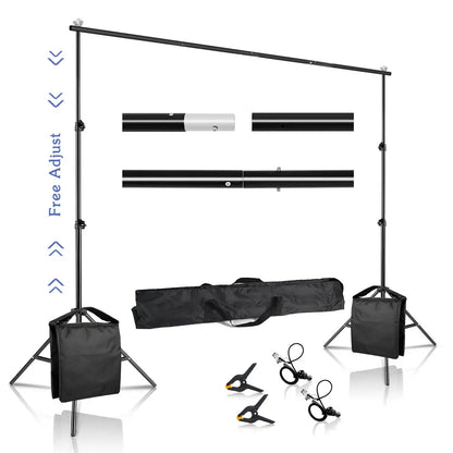 Adjustable Photo Backdrop Stand - 2.6 x 3M Telescopic Background Support System with Carry Bag