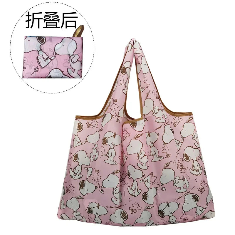 Snoopy Foldable Shopping Bag – Large Waterproof Nylon Tote, Reusable Portable Shoulder Bag for Women