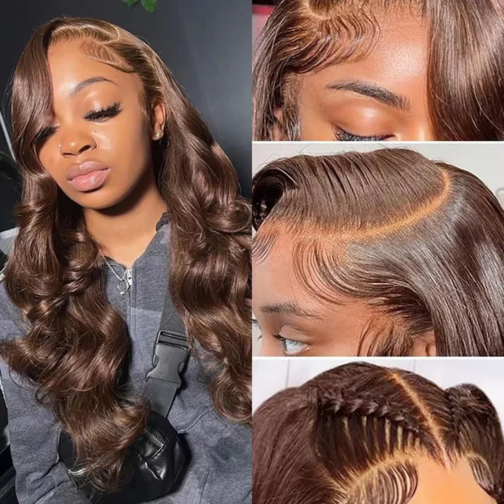 HD 200% Density Chocolate Brown Body Wave Lace Front Wig - 30 36 Inch 13x6 13x4 Brazilian Remy Human Hair Frontal Wig