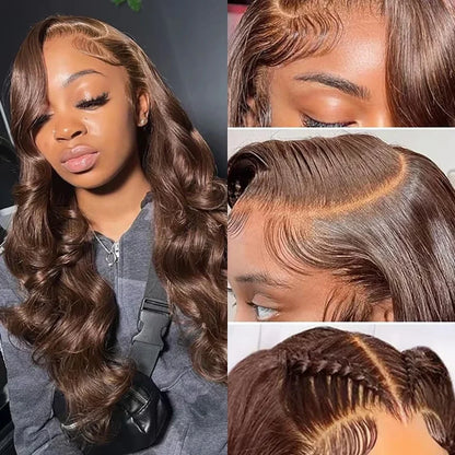 HD 200% Density Chocolate Brown Body Wave Lace Front Wig - 30 36 Inch 13x6 13x4 Brazilian Remy Human Hair Frontal Wig