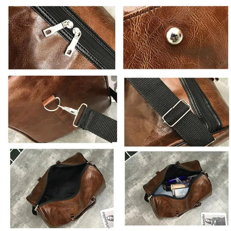 Leather Travel Duffle Bag – Large Fitness & Luggage Shoulder Bag for Men, Black PU Fashion Zipper Handbag