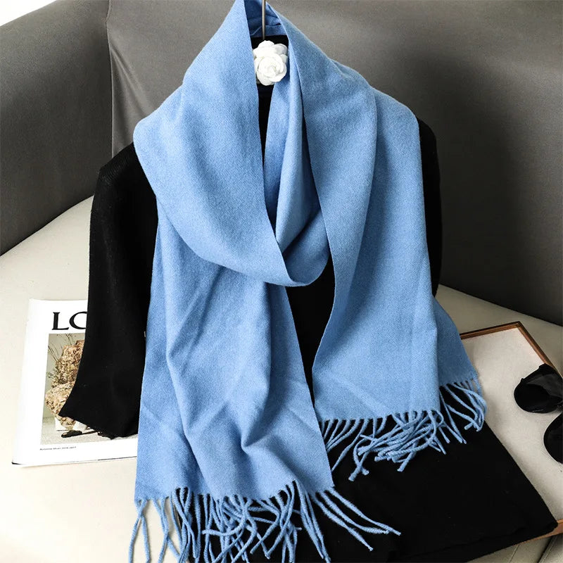 62-Color Solid Women’s Winter Scarf — Thick Warm Cashmere Pashmina Shawl with Tassels, Outdoor Luxury Wrap, Windproof Fashion Scarf