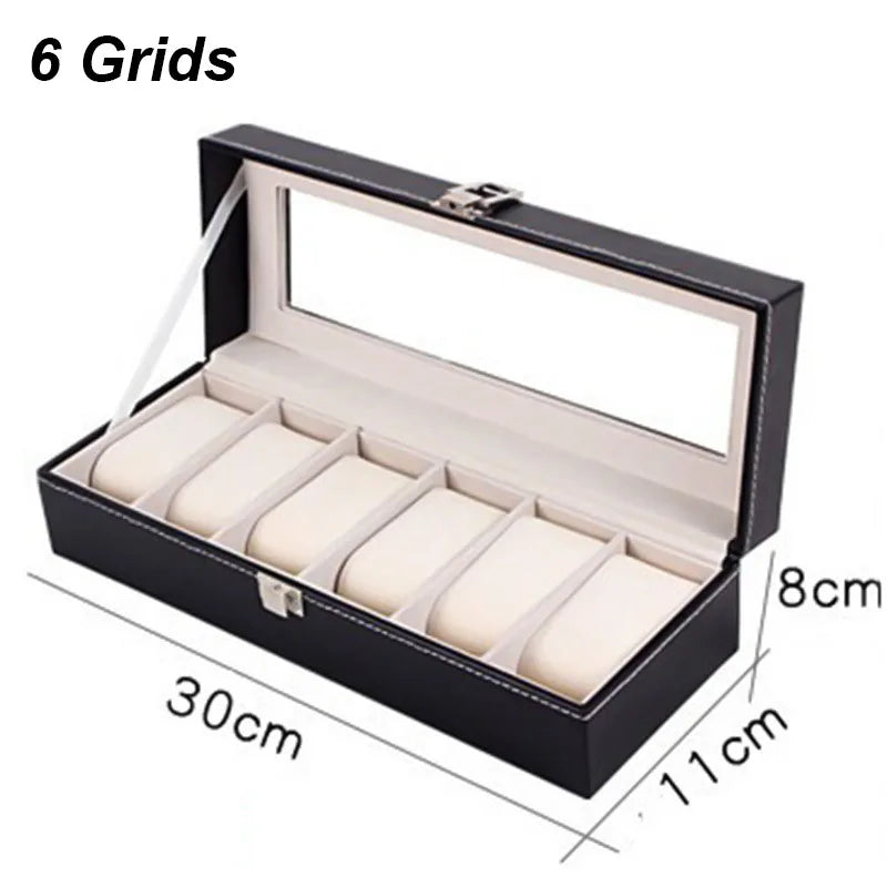 DELESYS PU Leather Watch Box – 2/3/4/5/6/8/10/12 Slot Storage Case with Lock, Traditional Style Gift Box