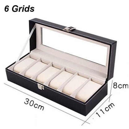 DELESYS PU Leather Watch Box — 2/3/4/5/6/8/10/12 Slot Traditional Style Storage Case with Lock, Gift Watch Organizer