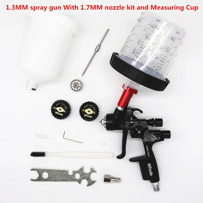 HVLP Spray Gun with Adapter & Mix Tank — 1.3mm & 1.7mm Nozzles for Car Painting, Water-Based Air Spray Gun