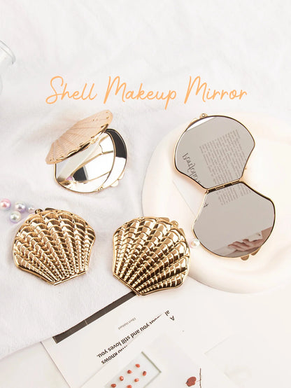 Golden Shell Double-Sided Makeup Mirror - Portable Elegant Beauty Mirror Gift for Girlfriend, Mom, Wife & Sister