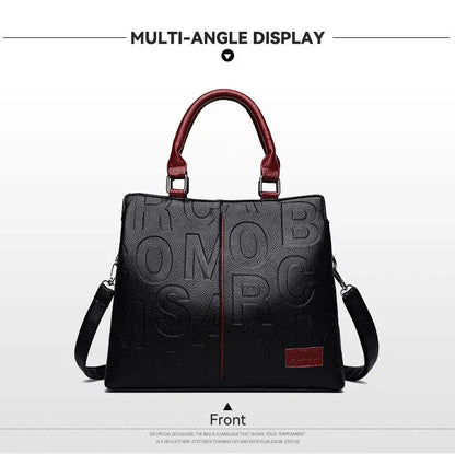 2023 New Fashion Large Capacity Shoulder Handbag - Solid Color, Soft Leather, Letter Embossed Ladies' Bag