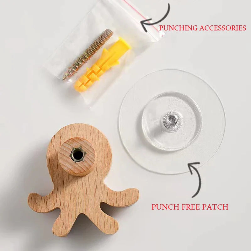 Wooden Drawer & Wall Hooks — Animal Keychain, Coat & Wardrobe Hanger, Cute Home & Kitchen Decor Accessory