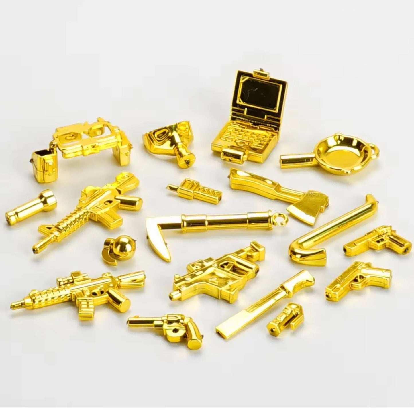 Electroplated Chrome & Gold Mini Building Block Action Figures – Collectible Toy Set