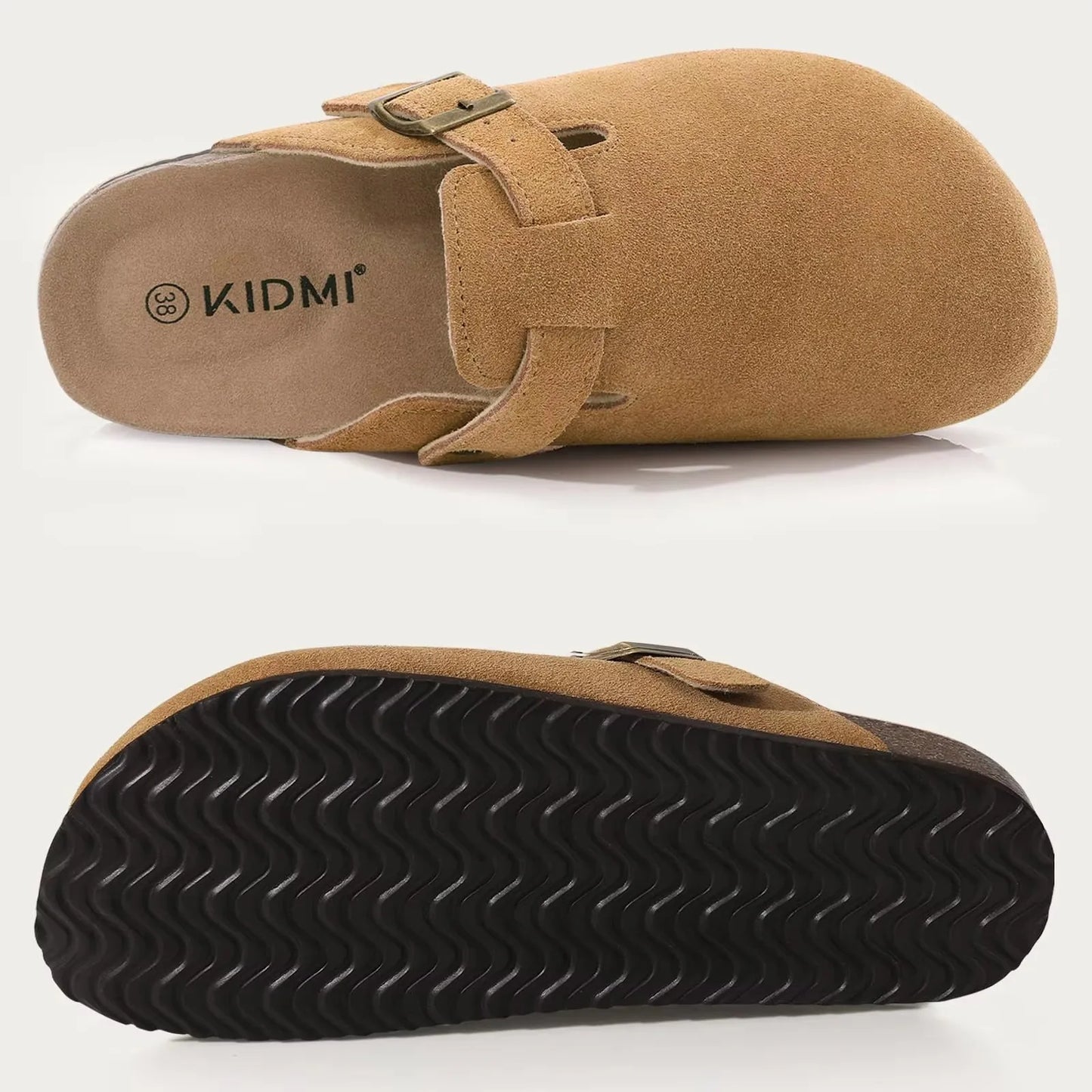 Asgard Women’s Genuine Leather Clogs – Soft Cork Footbed Cow Suede Mules with Adjustable Strap, Fashion Comfort Slip-On Slippers