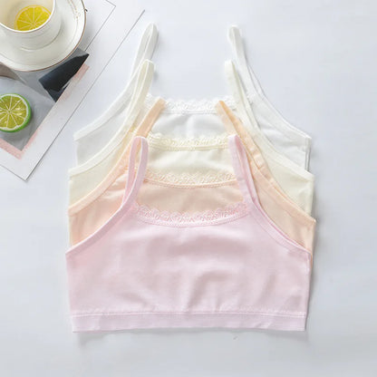 4Pcs Girls Cotton Training Bra Set - Wireless Puberty Underwear Vest Camisole for Kids & Teenage Girls
