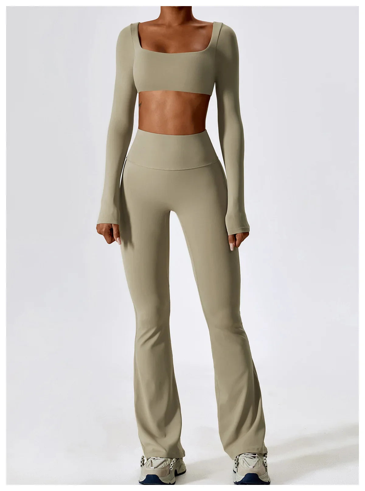 2PCS Seamless Women’s Yoga Set – Long Sleeve Crop Top & Leggings Workout Outfit, Athletic Gym Sportswear