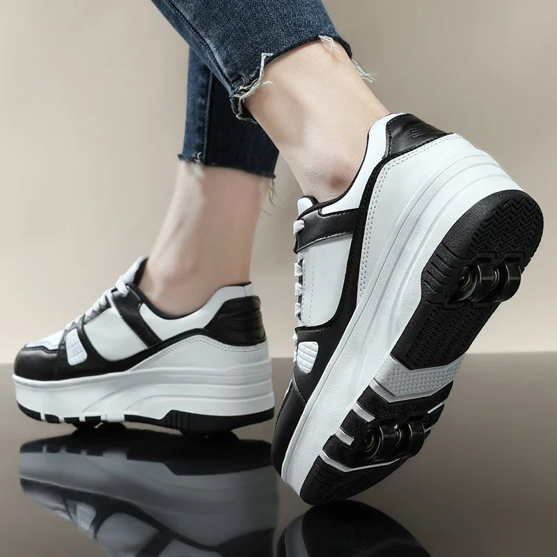 Four-Wheel Roller Shoes for Boys & Girls – Casual Outdoor Sports Sneakers with Pulleys, Slide & Shrink School Walking Shoes