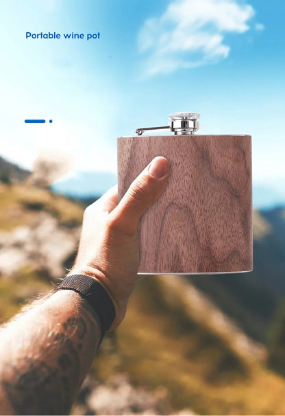 6oz Stainless Steel Hip Flask – Wood Grain Leather Wine Bottle, Portable Russian Flag Outdoor Flagon Gift for Men