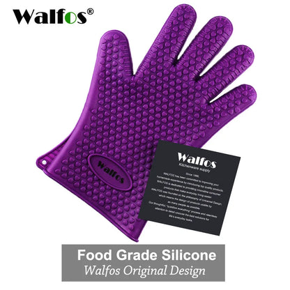Walfos Silicone Oven Gloves — Heat-Resistant Thick BBQ & Cooking Mitts | Kitchen Gadgets & Accessories