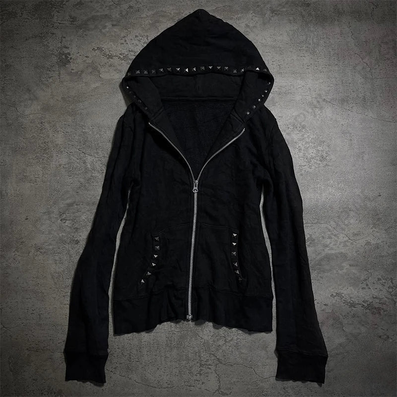 Women's Gothic Fur Collar Hoodie - Y2K Harajuku Slim-Fit Cardigan Sweatshirt for Autumn & Winter