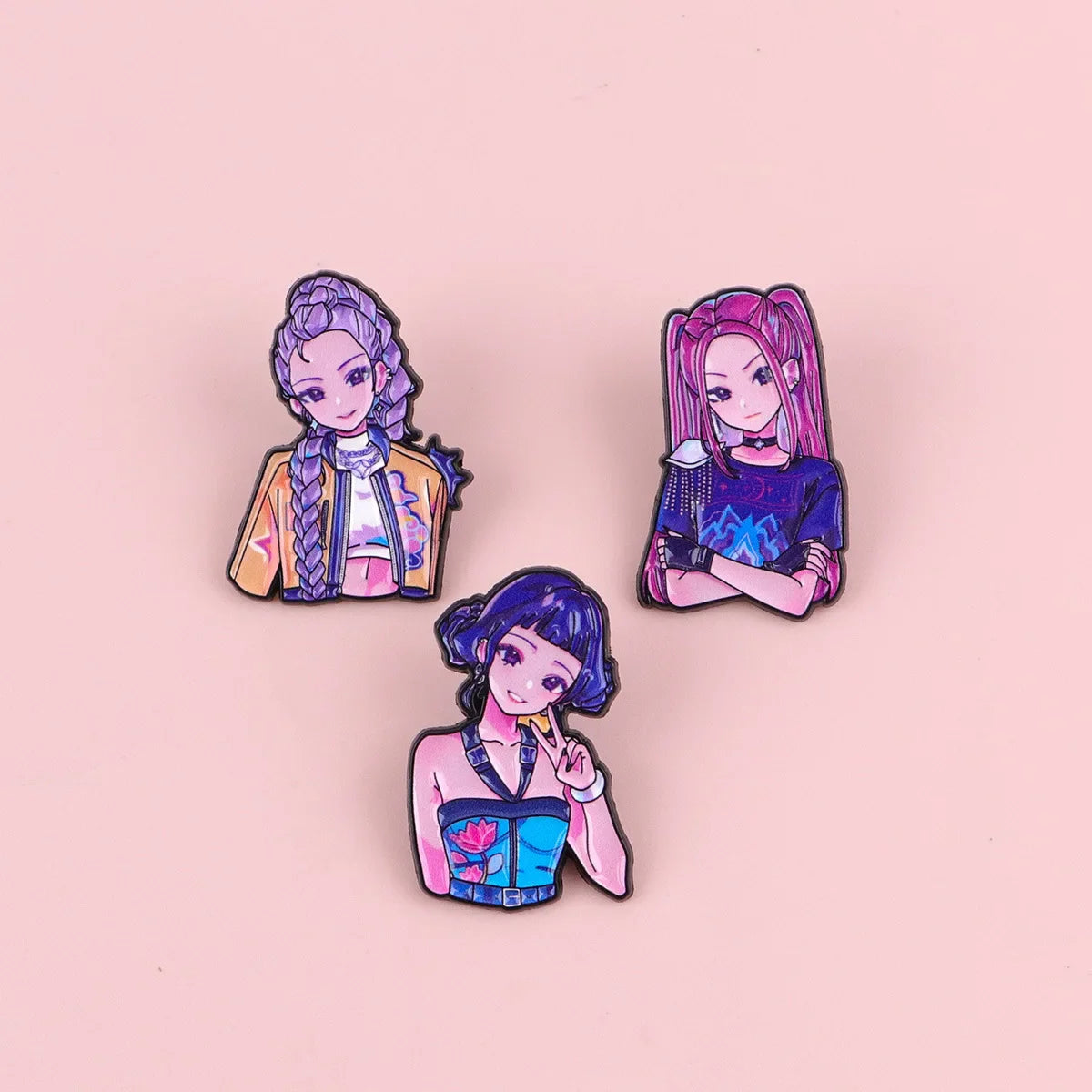 Cartoon K-POP Demon Hunter Girl Enamel Pin – Metal Brooches for Backpack, Hat, Cosplay & Accessories