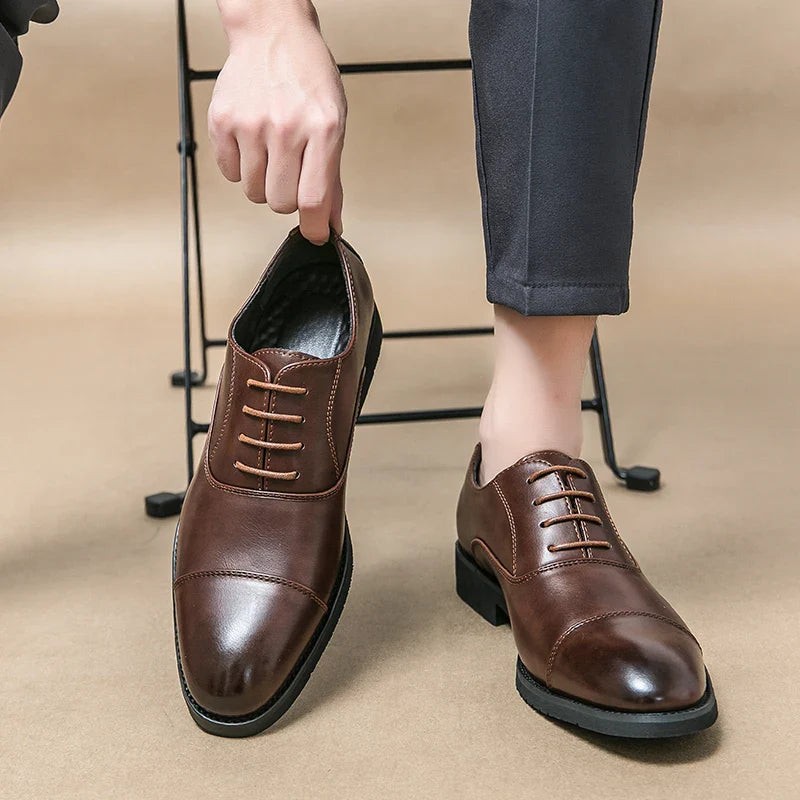 Men’s Luxury Leather Dress Shoes — Comfortable Pointed Business & Wedding Shoes Black
