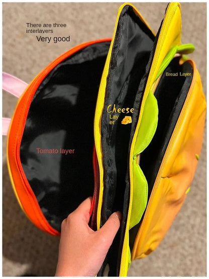 Stylish Hamburger PU Daypack Backpack – Casual Zipper Laptop Bag for Travel, Outdoor, and Unisex Use