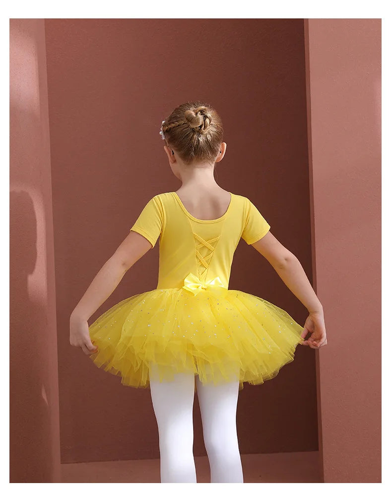 Girls Ballet Tutu Dress — Kids Short & Long Sleeve Tulle Leotard with Bowknot for Dance, Gymnastics & Party